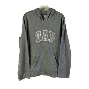 Vintage 90s GAP Spell Out Fleece Hooded Sweatshirt Streetwear Gray